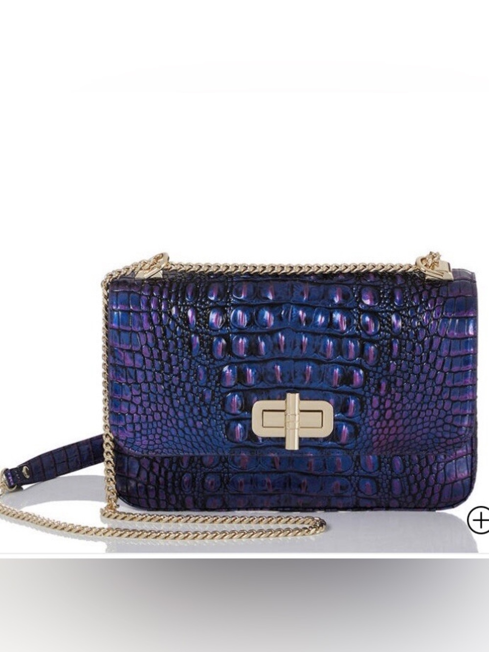 Brahmin Rosalie in Neptune Blue Croc-Embossed crossbody, strap not included.